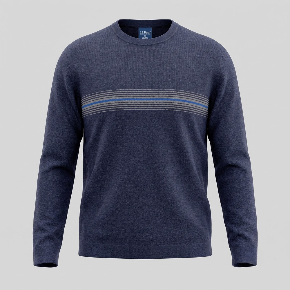 High Sierra Mens Large Navy Blue Sweater Crewneck Striped Cotton Long Sleeve